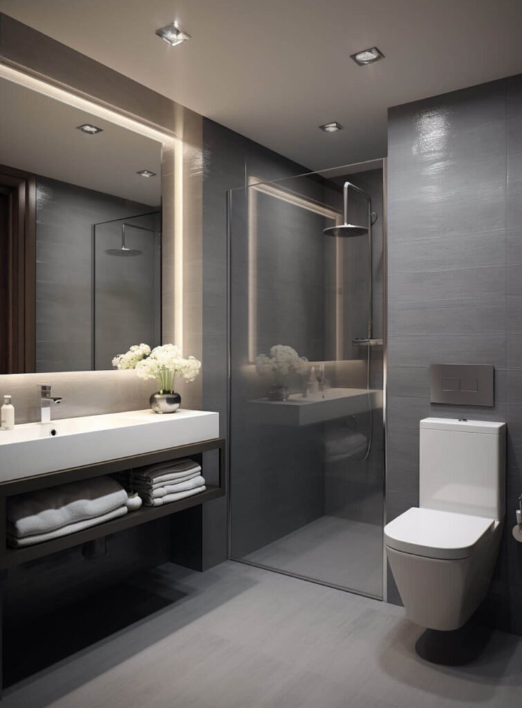 Baño reformado con estilo minimalista en la calle del Roser, Reus Reforma de baño con ducha italiana realizada por LUCMAR en un piso de la calle del Roser, Reus.