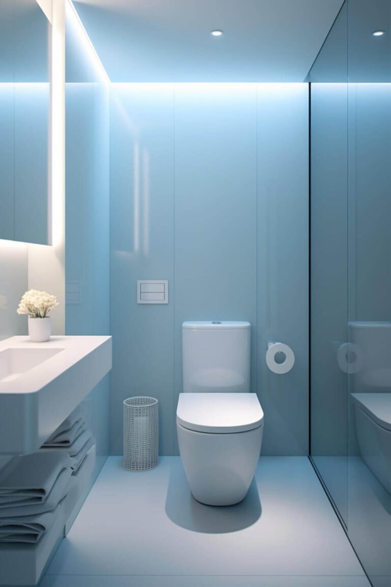 Baño moderno con acabados azules en vivienda de la calle Ample de Reus