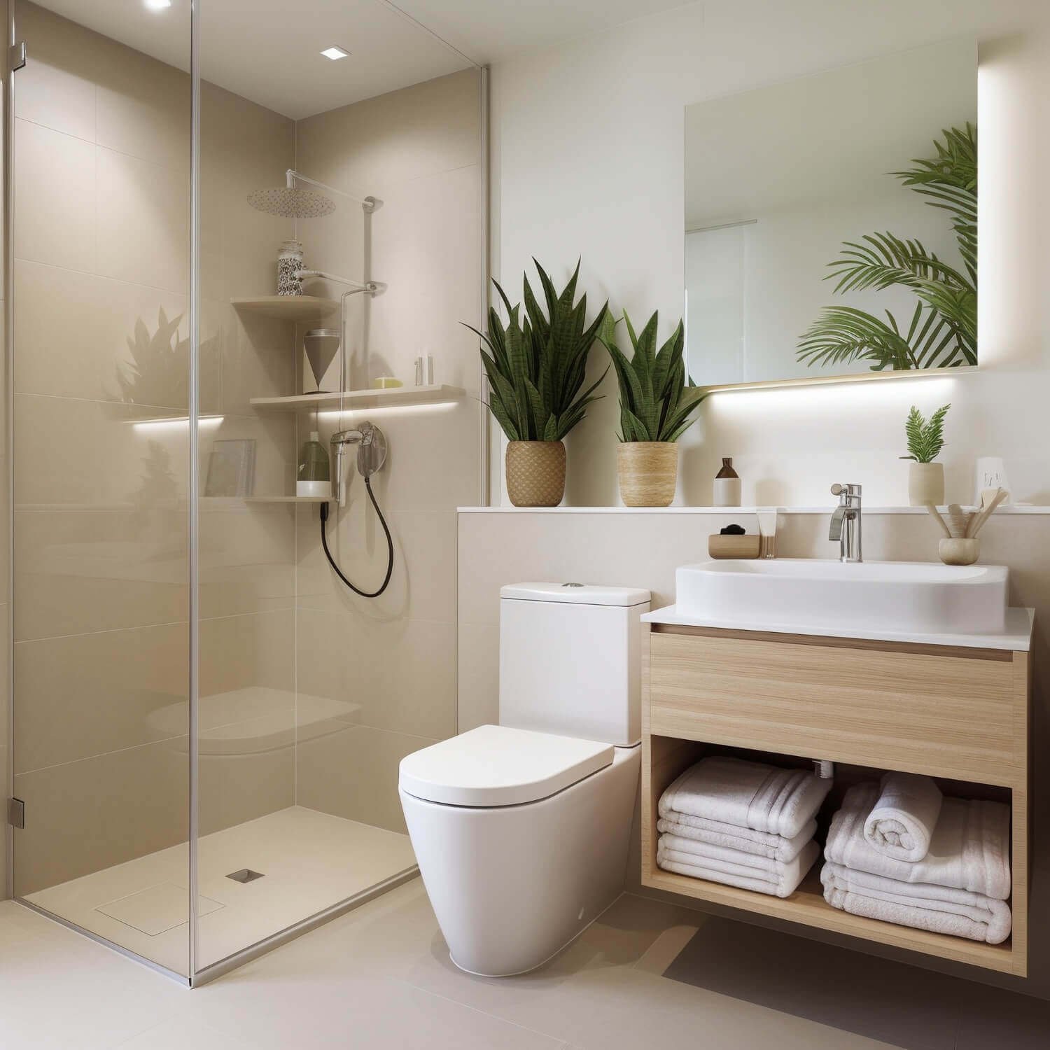 Baño minimalista reformado con ducha a ras de suelo en la calle Sant Joan de Reus